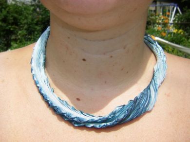 Blue Silk Shibori Necklace Scarf